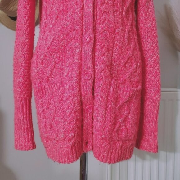 Aéropostale Cable Knit Neon Pink Middy Cardigan - Picture 7 of 11